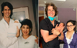 美国母子由同一医生接生 隔25年拍同款照片