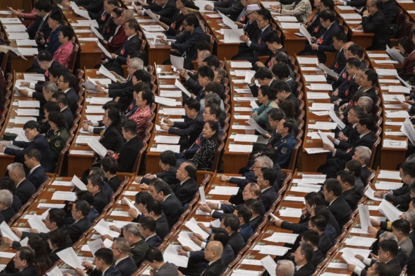 2024 年 3 月 10 日，中共全國政治協商會議閉幕會議場景。 （Kevin Frayer/Getty Images）